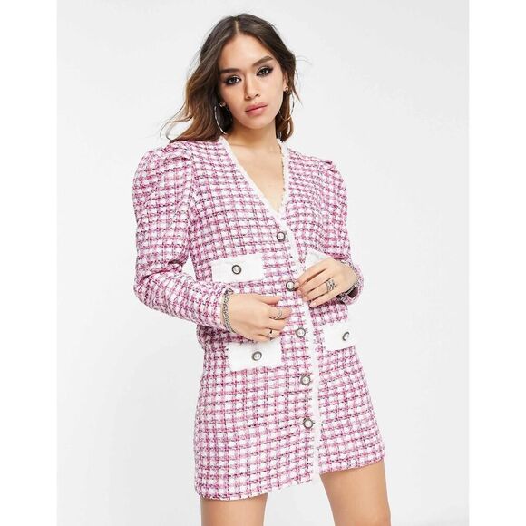 Sister Jane blazer dress in pink tweed Large